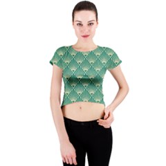 Green Fan  Crew Neck Crop Top by NouveauDesign