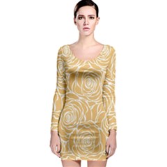 Yellow Peonines Long Sleeve Bodycon Dress by NouveauDesign