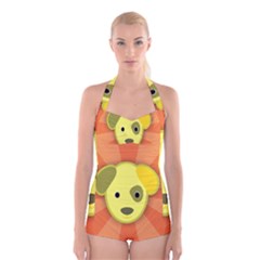 Adoption Animal Bark Boarding Boyleg Halter Swimsuit  by Celenk