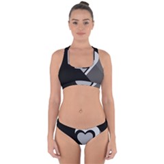 Heart Love Black And White Symbol Cross Back Hipster Bikini Set by Celenk