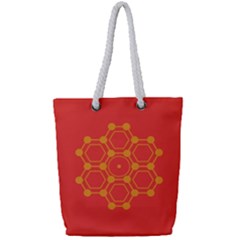 Pentagon Cells Chemistry Yellow Full Print Rope Handle Tote (small)