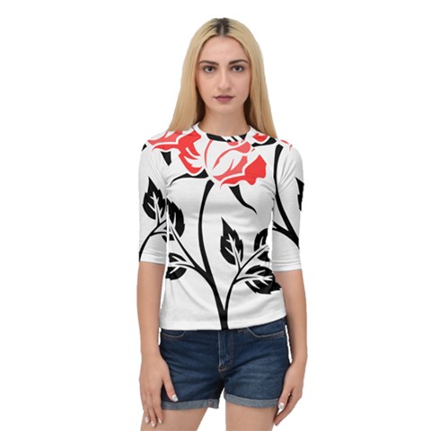 Flower Rose Contour Outlines Black Quarter Sleeve Raglan Tee by Celenk