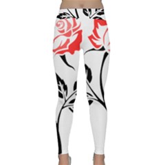 Flower Rose Contour Outlines Black Classic Yoga Leggings by Celenk