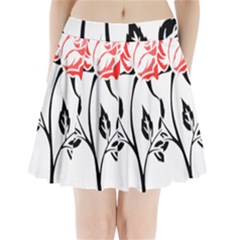 Flower Rose Contour Outlines Black Pleated Mini Skirt by Celenk