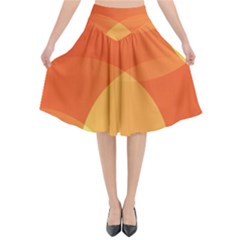 Abstract Orange Yellow Red Color Flared Midi Skirt