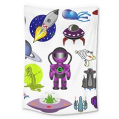 Space Clip Art Aliens Space Craft Large Tapestry by Celenk