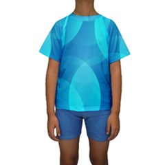Abstract Blue Wallpaper Wave Kids  Short Sleeve Swimwear