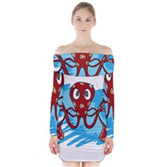 Octopus Sea Ocean Cartoon Animal Long Sleeve Off Shoulder Dress by Celenk