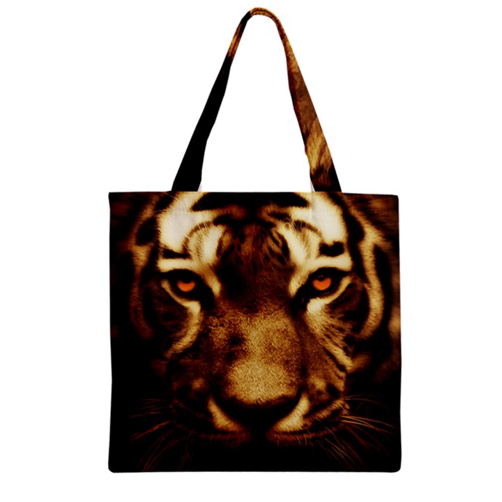 Cat Tiger Animal Wildlife Wild Zipper Grocery Tote Bag