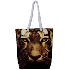Cat Tiger Animal Wildlife Wild Full Print Rope Handle Tote (small) by Celenk