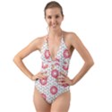 Stamping Pattern Fashion Background Halter Cut-Out One Piece Swimsuit View1