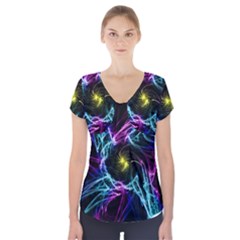 Abstract Art Color Design Lines Short Sleeve Front Detail Top by Celenk