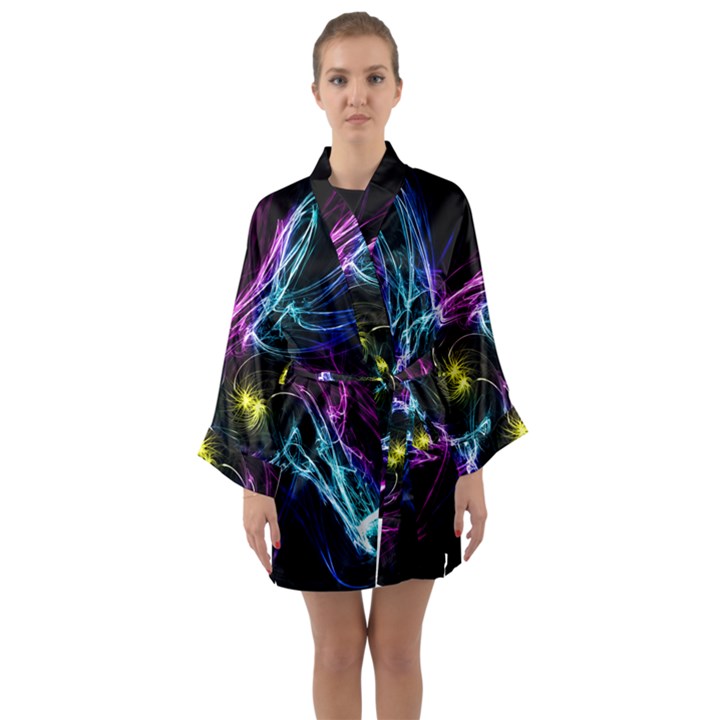 Abstract Art Color Design Lines Long Sleeve Kimono Robe