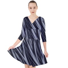 Fractal Mathematics Abstract Quarter Sleeve Front Wrap Dress	