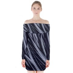 Fractal Mathematics Abstract Long Sleeve Off Shoulder Dress