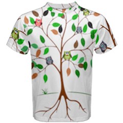 Tree Root Leaves Owls Green Brown Men s Cotton Tee by Celenk