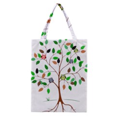 Tree Root Leaves Owls Green Brown Classic Tote Bag by Celenk