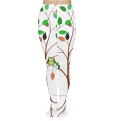 Tree Root Leaves Owls Green Brown Women s Tights