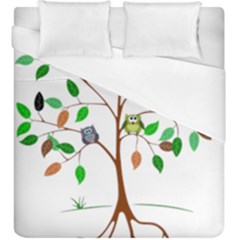 Tree Root Leaves Owls Green Brown Duvet Cover (king Size) by Celenk