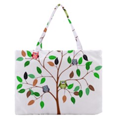 Tree Root Leaves Owls Green Brown Zipper Medium Tote Bag by Celenk