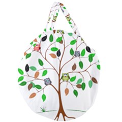 Tree Root Leaves Owls Green Brown Giant Round Zipper Tote