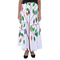 Tree Root Leaves Owls Green Brown Flared Maxi Skirt by Celenk