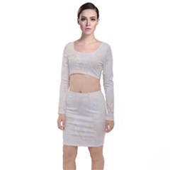 Rock Tile Marble Structure Long Sleeve Crop Top & Bodycon Skirt Set by Celenk