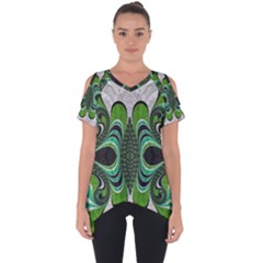 Fractal Art Green Pattern Design Cut Out Side Drop Tee by Celenk