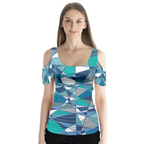 Abstract Background Blue Teal Butterfly Sleeve Cutout Tee  by Celenk