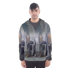 Tornado Storm Lightning Skyline Hooded Wind Breaker (men) by Celenk