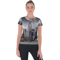 Tornado Storm Lightning Skyline Short Sleeve Sports Top  by Celenk