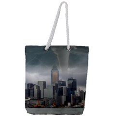 Tornado Storm Lightning Skyline Full Print Rope Handle Tote (large) by Celenk