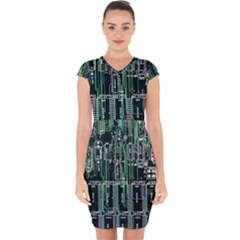 Printed Circuit Board Circuits Capsleeve Drawstring Dress  by Celenk