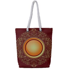 Badge Gilding Sun Red Oriental Full Print Rope Handle Tote (small) by Celenk