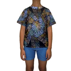 Multi Color Tile Twirl Octagon Kids  Short Sleeve Swimwear by Celenk