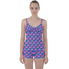 Seamless Flower Pattern Colorful Tie Front Two Piece Tankini