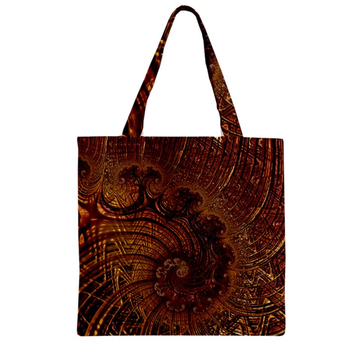 Copper Caramel Swirls Abstract Art Zipper Grocery Tote Bag