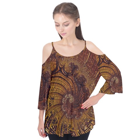 Copper Caramel Swirls Abstract Art Flutter Tees by Celenk