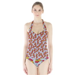 Chickens Animals Cruelty To Animals Halter Swimsuit by Celenk