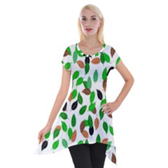 Leaves True Leaves Autumn Green Short Sleeve Side Drop Tunic