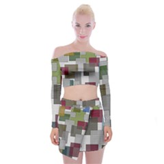 Decor Painting Design Texture Off Shoulder Top with Mini Skirt Set