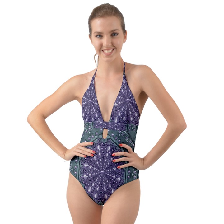 Star And Flower Mandala In Wonderful Colors Halter Cut-Out One Piece Swimsuit