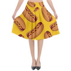 Hot Dog Seamless Pattern Flared Midi Skirt by Celenk