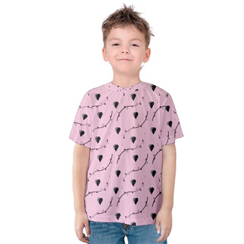 Love Hearth Pink Pattern Kids  Cotton Tee by Celenk