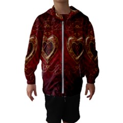 Wonderful Hearts With Floral Elemetns, Gold, Red Hooded Wind Breaker (kids) by FantasyWorld7