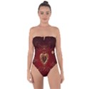 Wonderful Hearts With Floral Elemetns, Gold, Red Tie Back One Piece Swimsuit View1