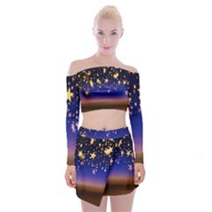 Christmas Background Star Curtain Off Shoulder Top With Mini Skirt Set by Celenk