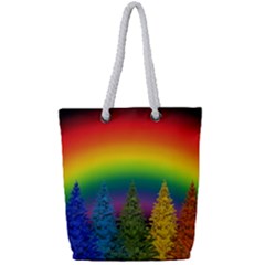 Christmas Colorful Rainbow Colors Full Print Rope Handle Tote (small)