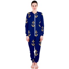Gold Anchors Background Onepiece Jumpsuit (ladies)  by Celenk