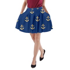 Gold Anchors Background A-line Pocket Skirt